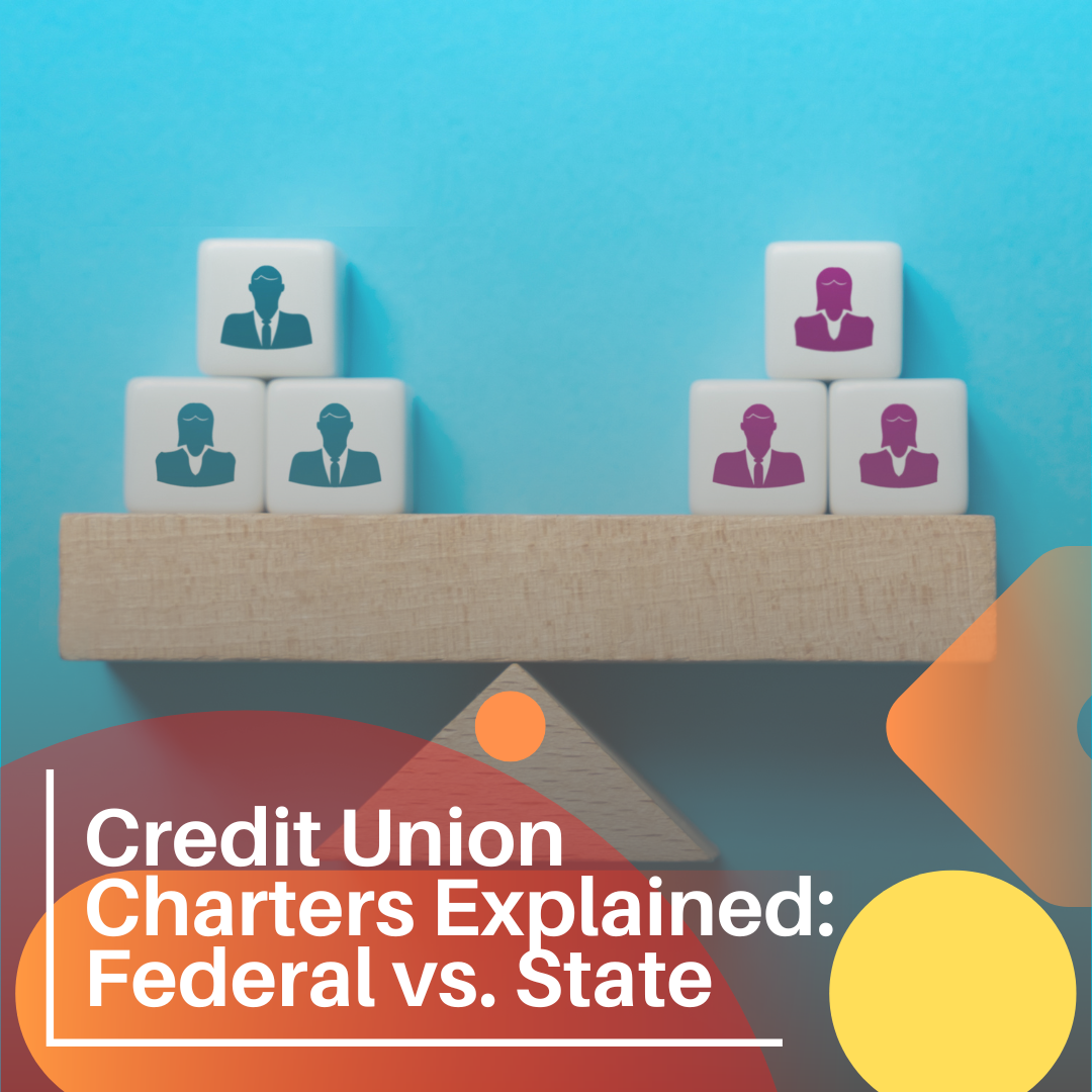 graphic comparing federal and state credit union charters for fintech solutions.